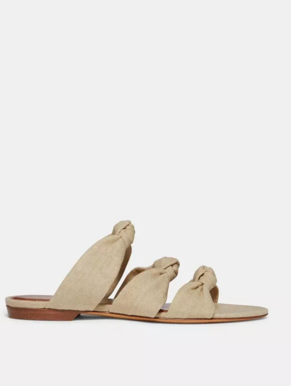 Le Monde Beryl Knot-Detail Beige Linen Slide Sandals European size 38 NIB